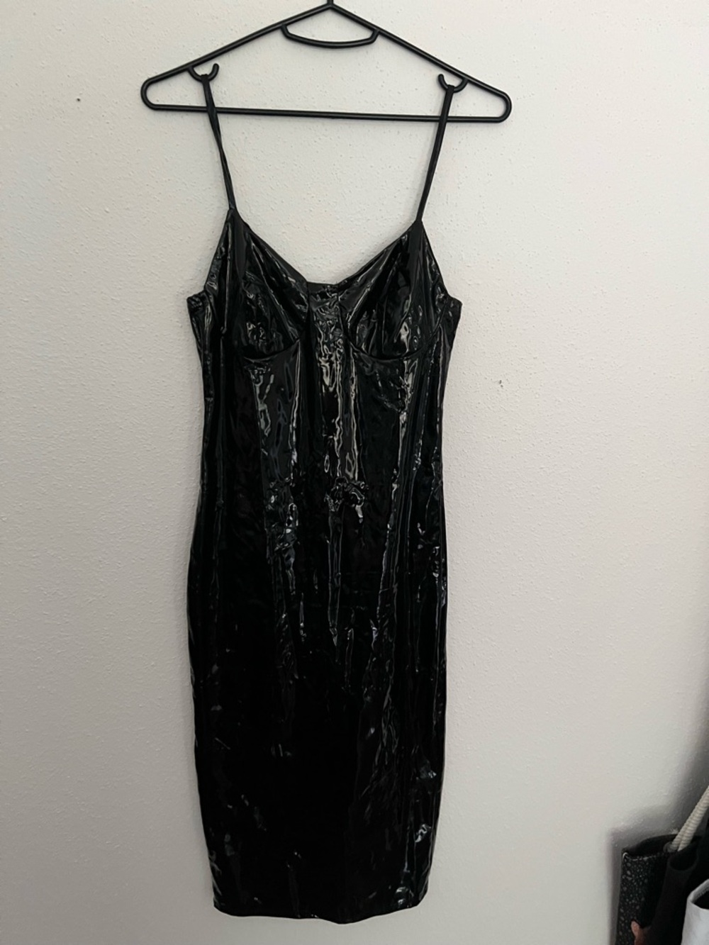 Fashion Nova Black Glossy Midi Slip Dress